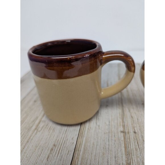 Vintage Mid Century Modern 2-Tone Drip Glaze Pottery Coffee Mugs Set of 2 - Picture 7 of 11